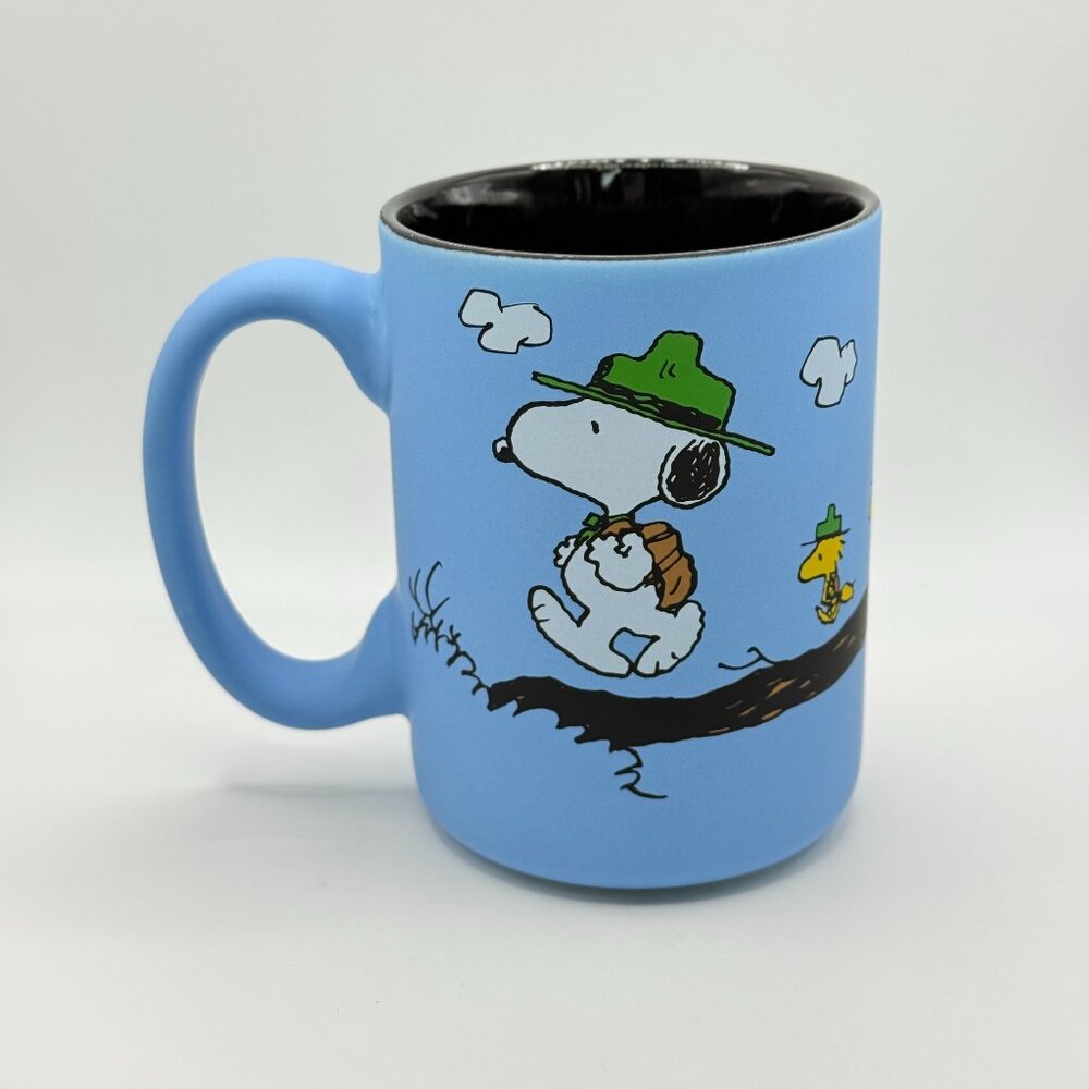 Peanuts Snoopy and Woodstock blue matte coffee mug | Eagle Beagle Snoopy mug